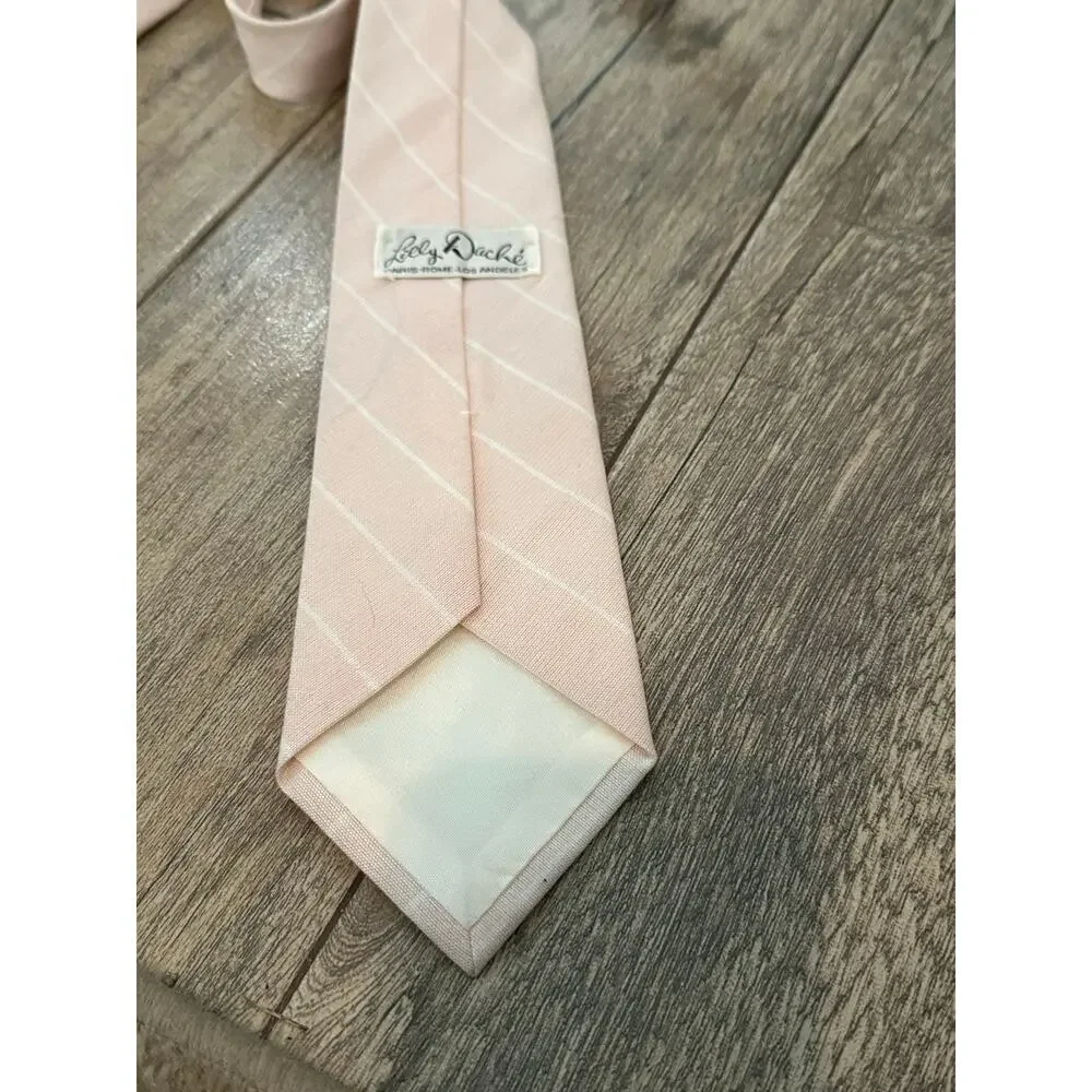 Lilly Daché Neck Tie Striped Print Pink White Mid Century